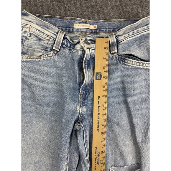 Levis Jeans Womens 26 Light Wash 94 Baggy Wide Leg Distressed Ripped Raw Hem - Picture 4 of 10